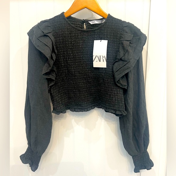 Zara Ruffle Shirred Crop Top - Picture 1 of 4